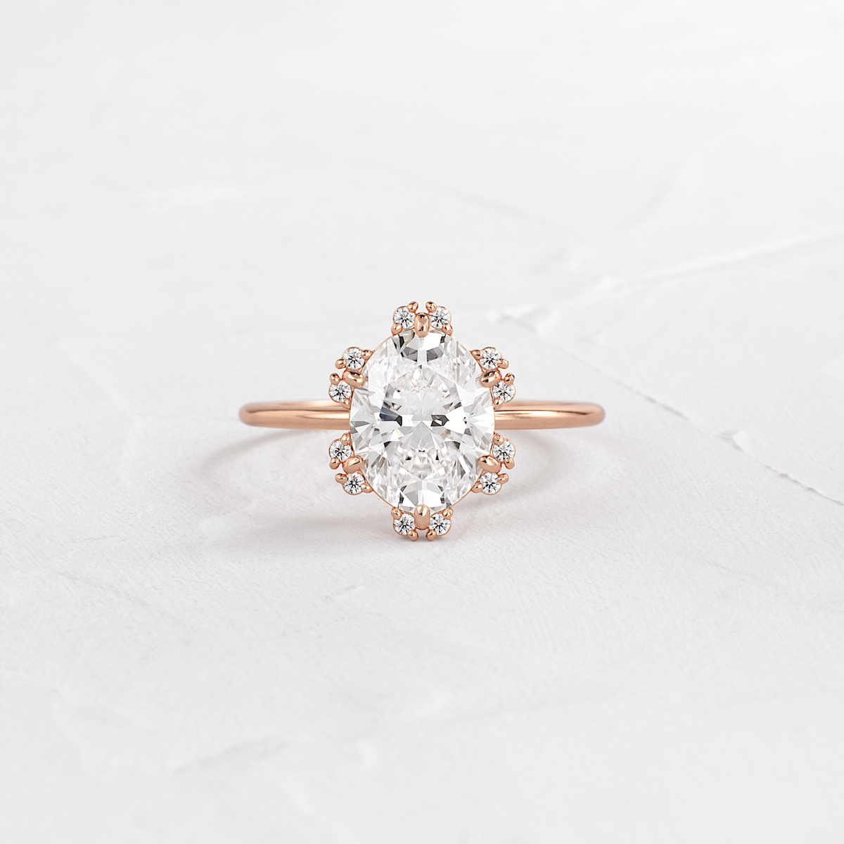 Flower Halo-Oval Lab Grown Diamond Engagement Ring