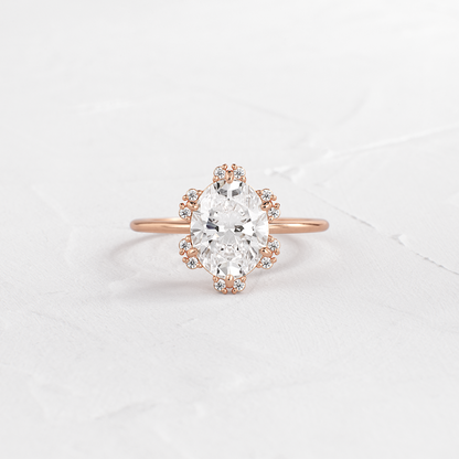 Flower Halo-Oval Lab Grown Diamond Engagement Ring