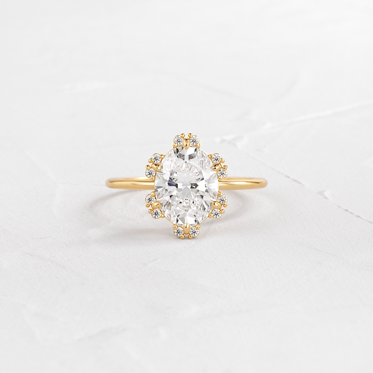Flower Halo-Oval Lab Grown Diamond Engagement Ring