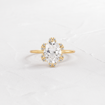 Flower Halo-Oval Lab Grown Diamond Engagement Ring