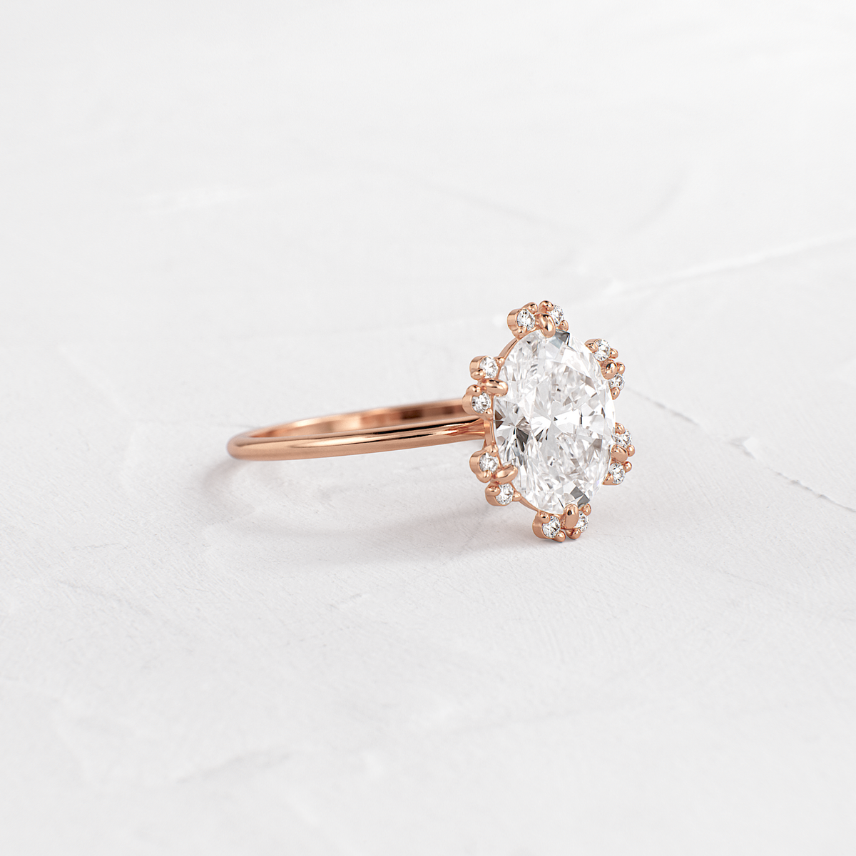 Flower Halo-Oval Lab Grown Diamond Engagement Ring
