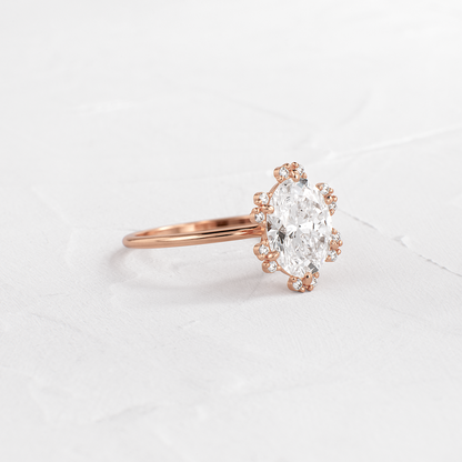 Flower Halo-Oval Lab Grown Diamond Engagement Ring