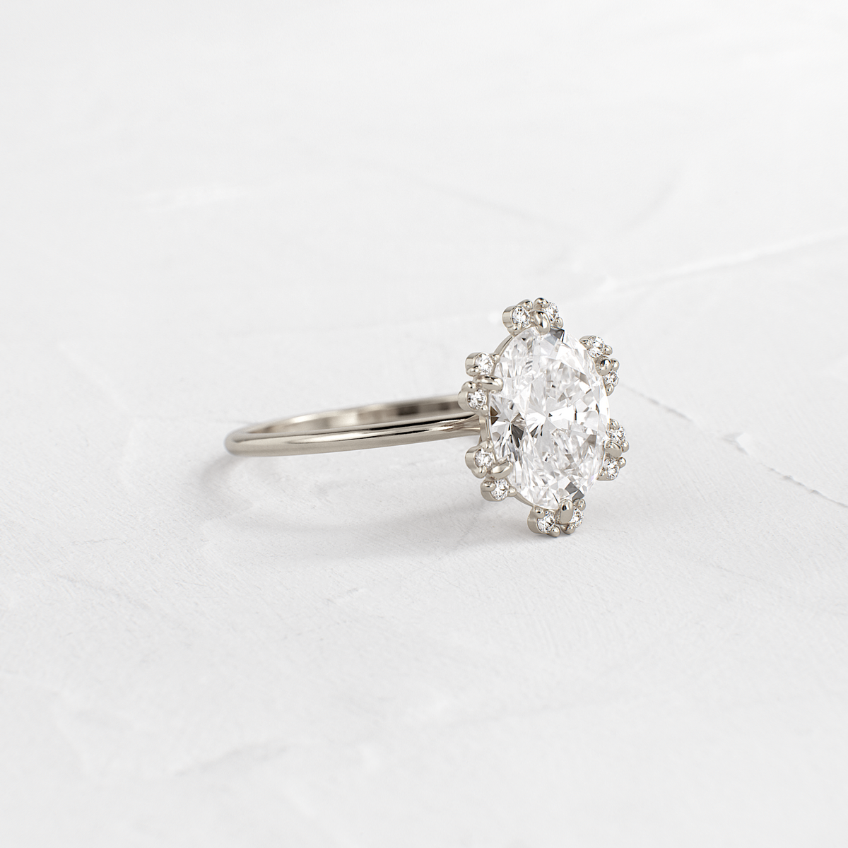 Flower Halo-Oval Lab Grown Diamond Engagement Ring