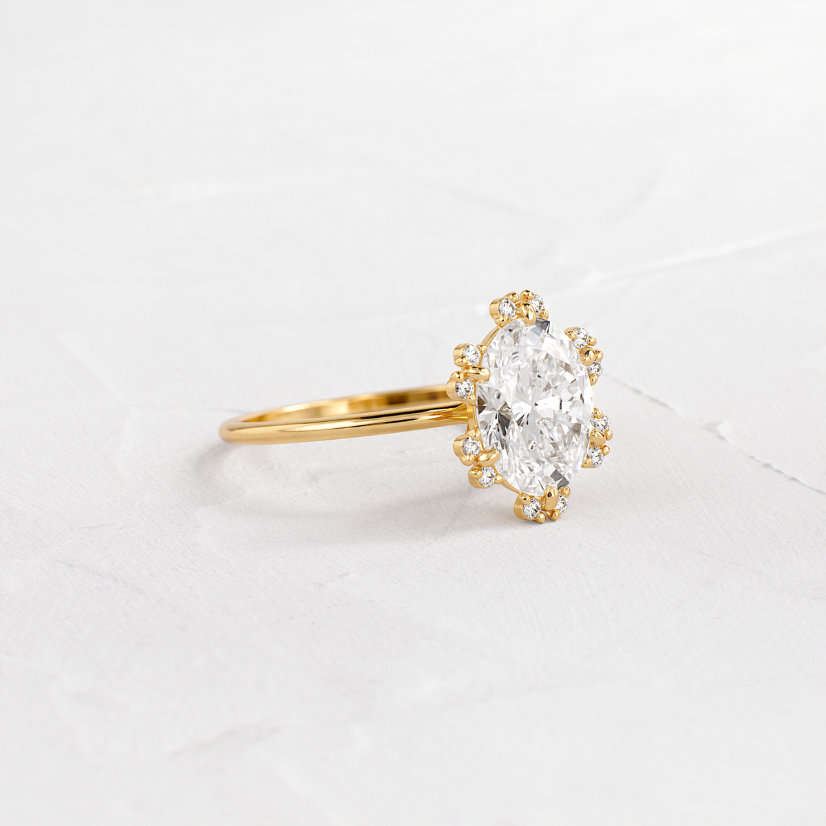 Flower Halo-Oval Lab Grown Diamond Engagement Ring