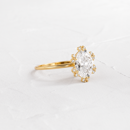 Flower Halo-Oval Lab Grown Diamond Engagement Ring