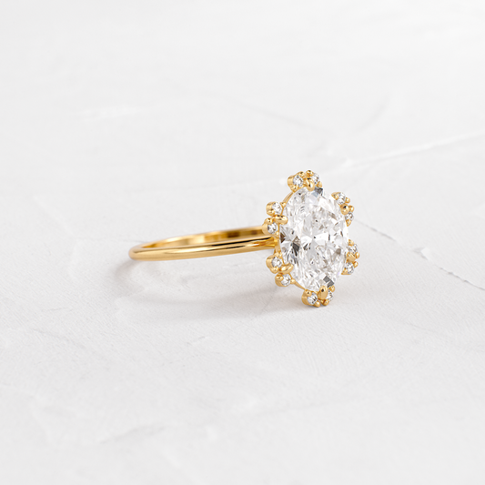 Flower Halo-Oval Lab Grown Diamond Engagement Ring