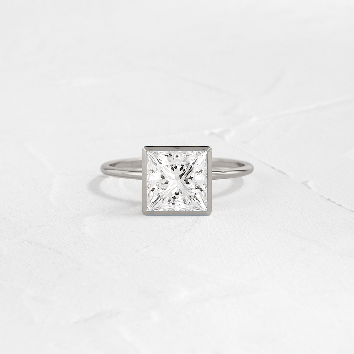 Solitaire Bezel with Hidden Stones-Princess Lab Grown Diamond Engagement Ring