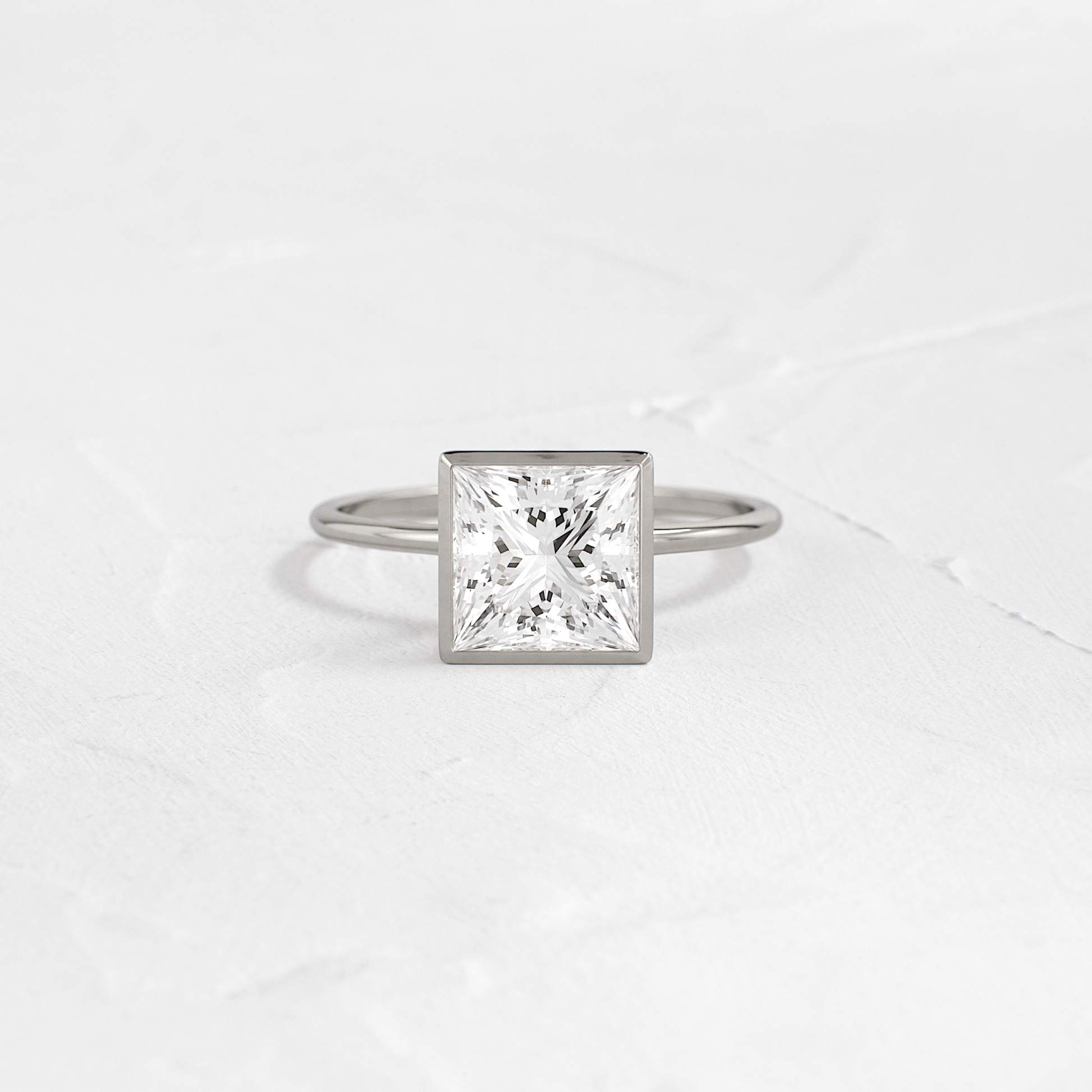 Solitaire Bezel with Hidden Stones-Princess Lab Grown Diamond Engagement Ring