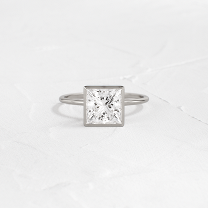 Solitaire Bezel with Hidden Stones-Princess Lab Grown Diamond Engagement Ring