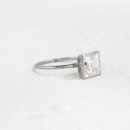 Solitaire Bezel with Hidden Stones-Princess Lab Grown Diamond Engagement Ring