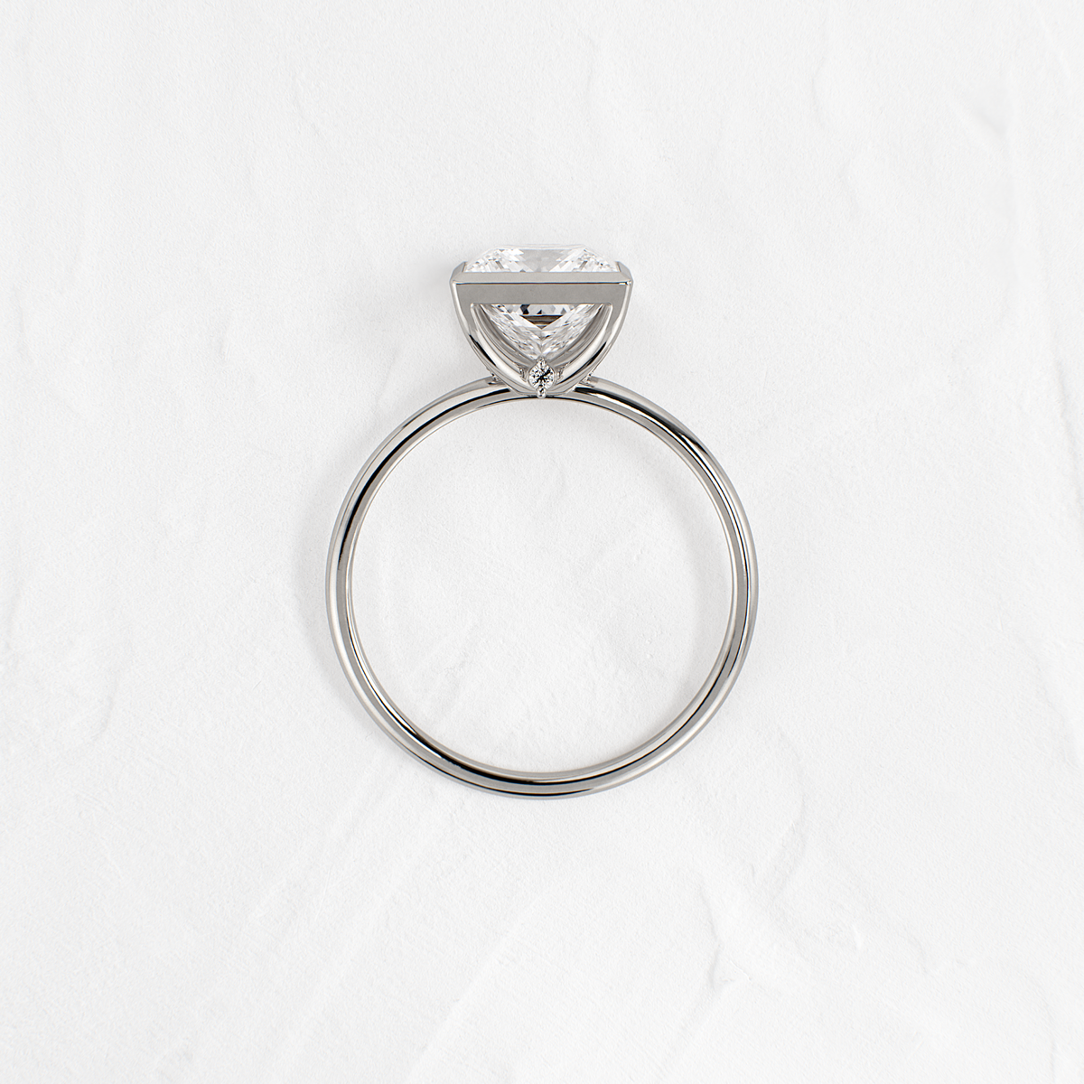 Solitaire Bezel with Hidden Stones-Princess Lab Grown Diamond Engagement Ring