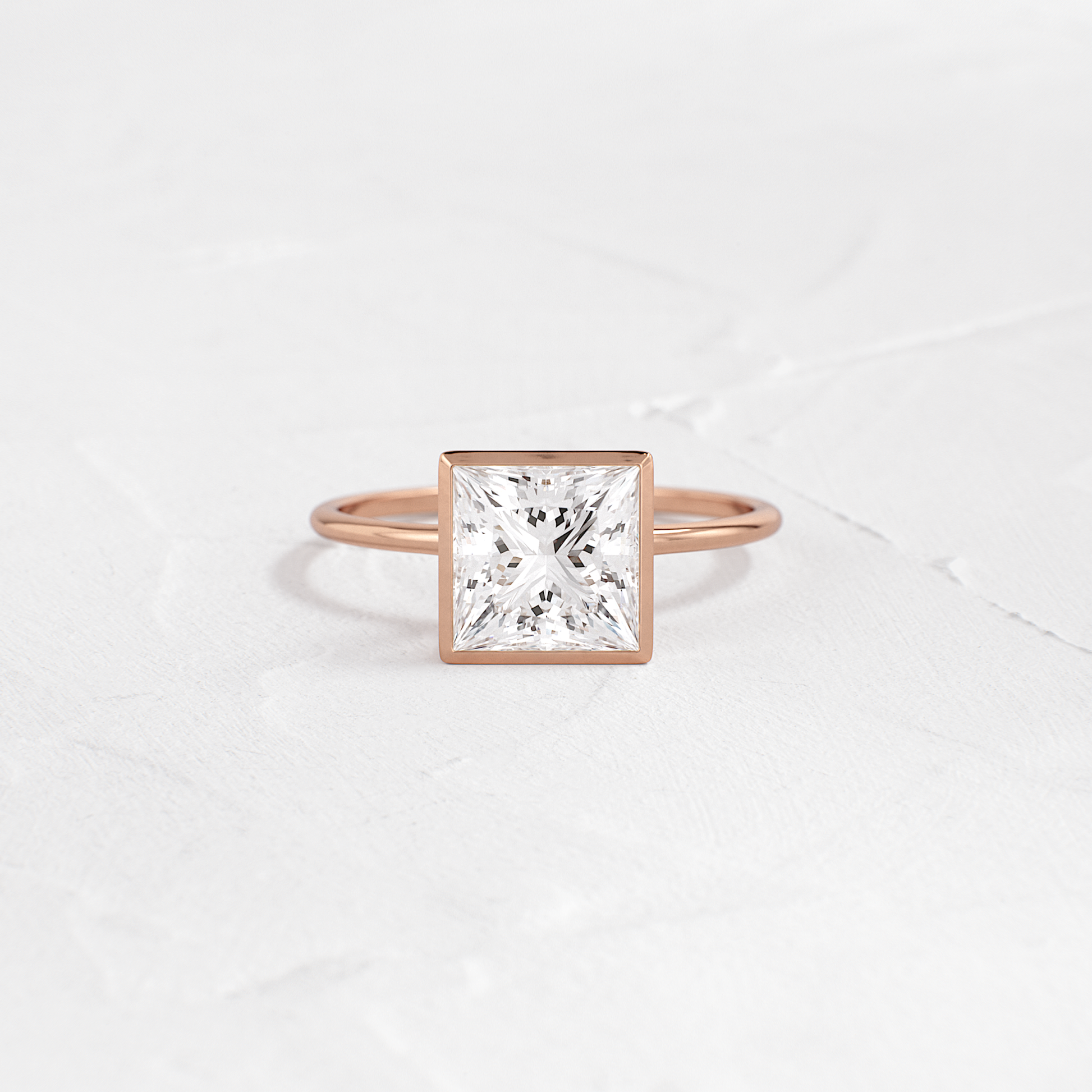 Solitaire Bezel with Hidden Stones-Princess Lab Grown Diamond Engagement Ring