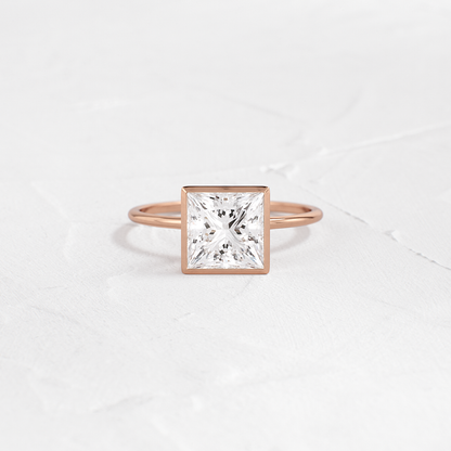 Solitaire Bezel with Hidden Stones-Princess Lab Grown Diamond Engagement Ring