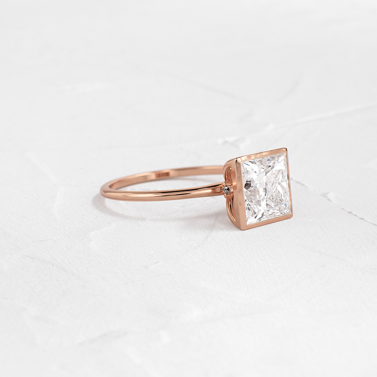 Solitaire Bezel with Hidden Stones-Princess Lab Grown Diamond Engagement Ring