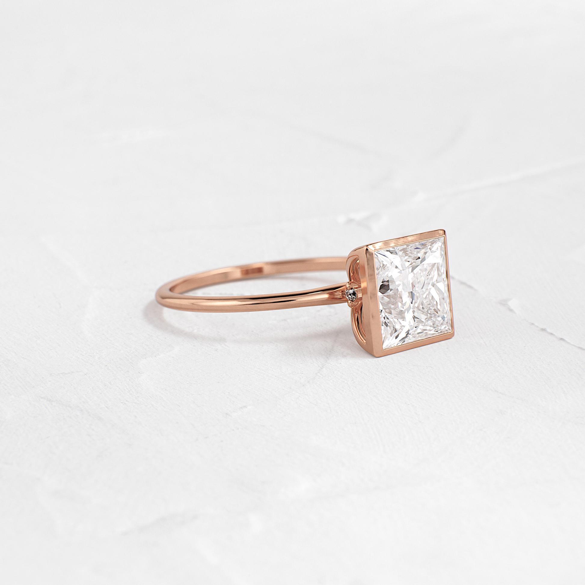 Solitaire Bezel with Hidden Stones-Princess Lab Grown Diamond Engagement Ring