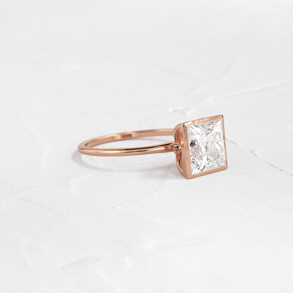 Solitaire Bezel with Hidden Stones-Princess Lab Grown Diamond Engagement Ring