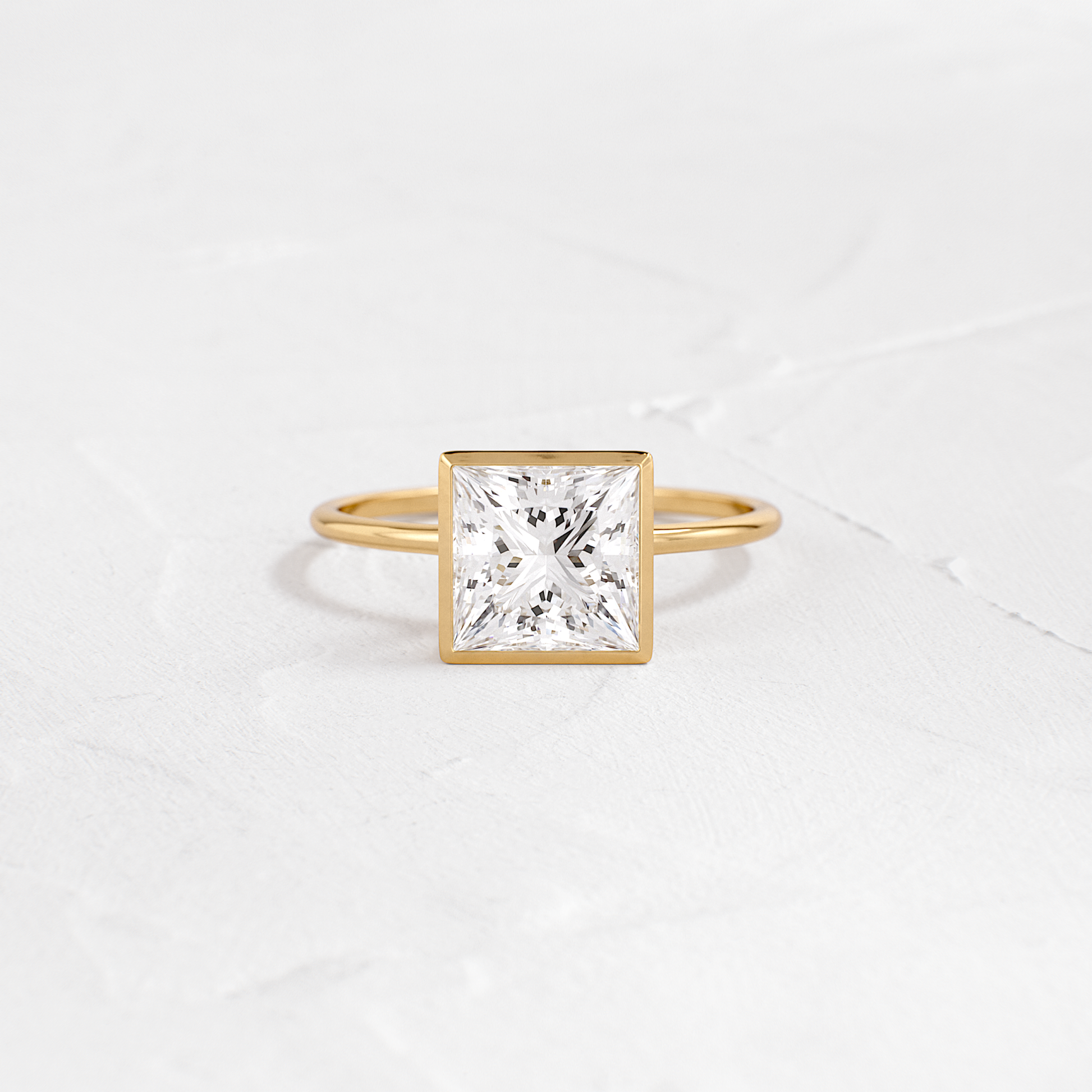 Solitaire Bezel with Hidden Stones-Princess Lab Grown Diamond Engagement Ring