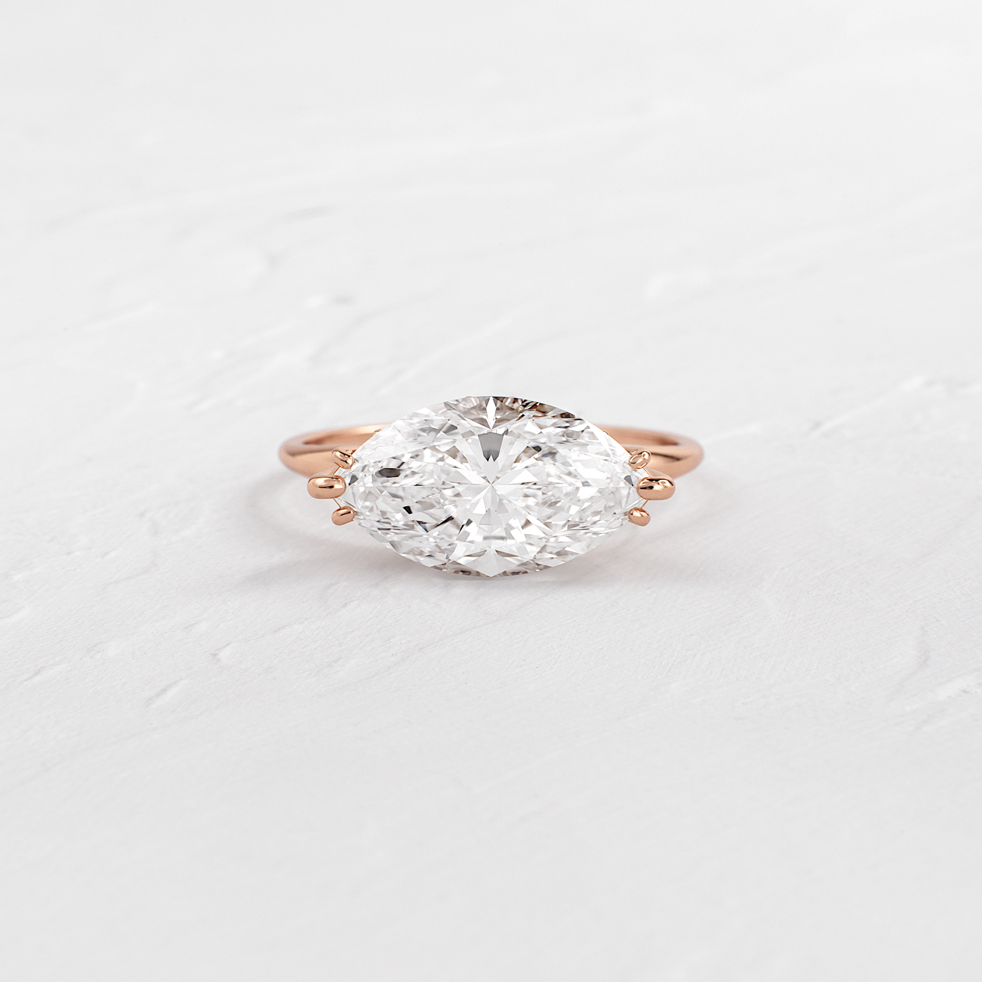 East West Solitaire with Hidden Stones-Marquise Lab Grown Diamond Engagement Ring