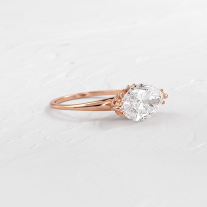 East West Solitaire with Hidden Stones-Marquise Lab Grown Diamond Engagement Ring