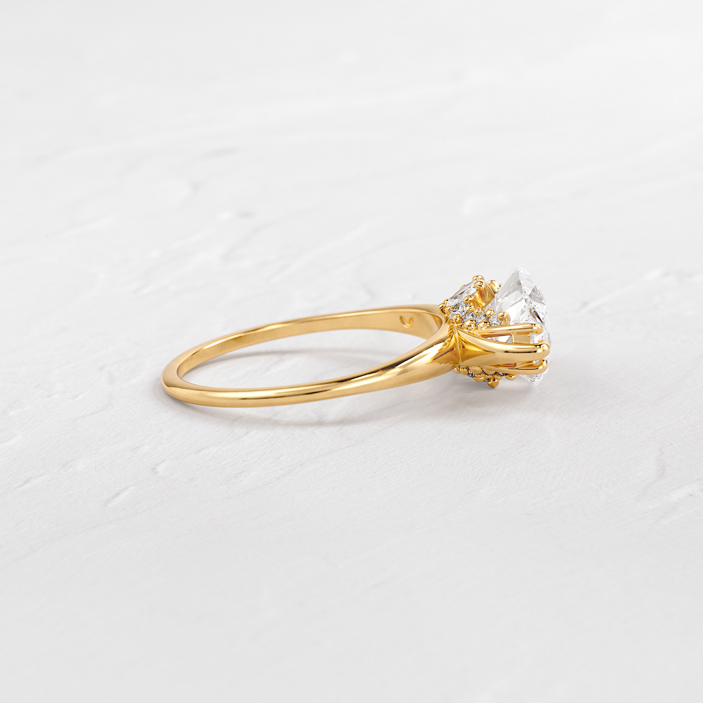 East West Solitaire with Hidden Stones-Marquise Lab Grown Diamond Engagement Ring
