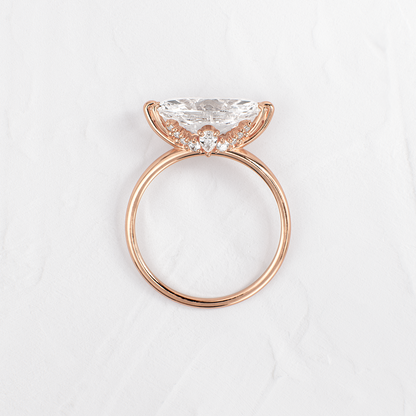 East West Solitaire with Hidden Stones-Marquise Lab Grown Diamond Engagement Ring
