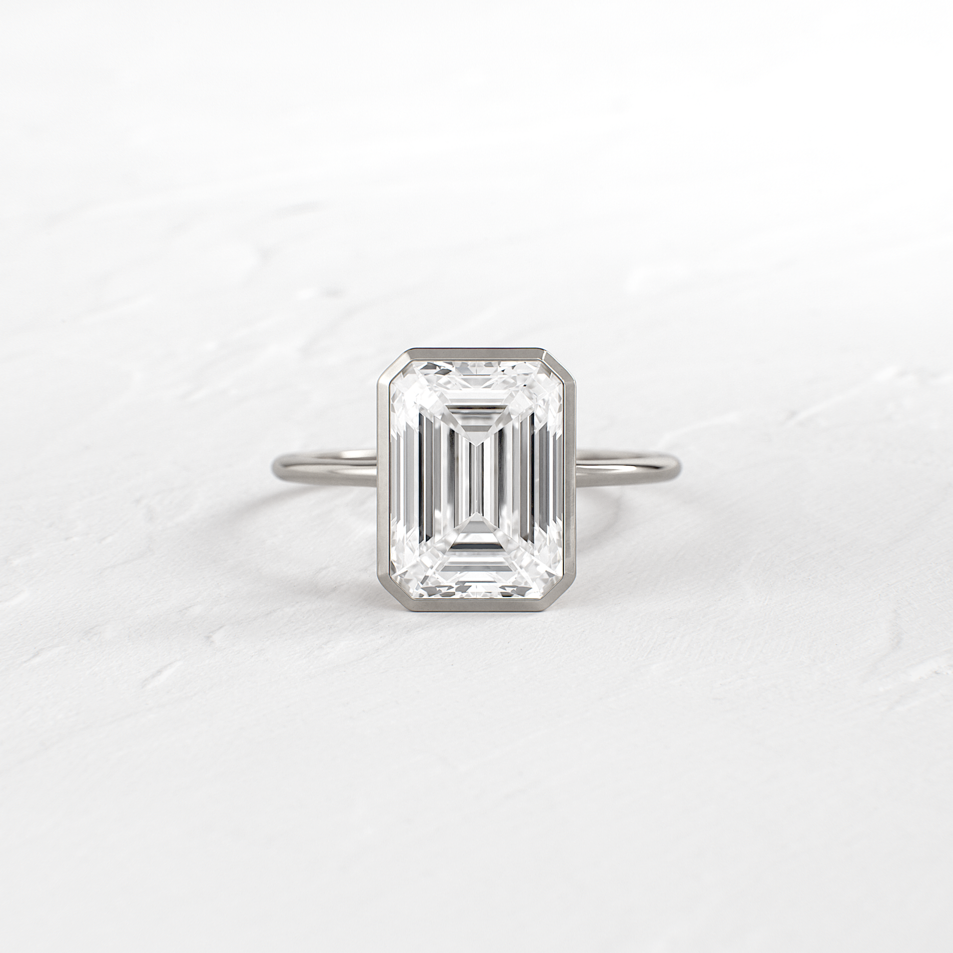 Solitaire Bezel with Hidden Stone-Emerald Lab Grown Diamond Engagement Ring