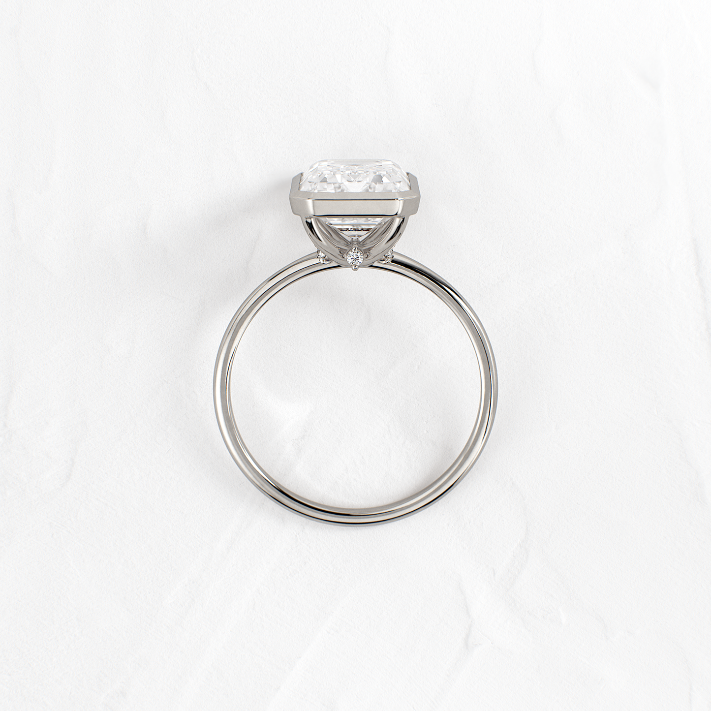 Solitaire Bezel with Hidden Stone-Emerald Lab Grown Diamond Engagement Ring