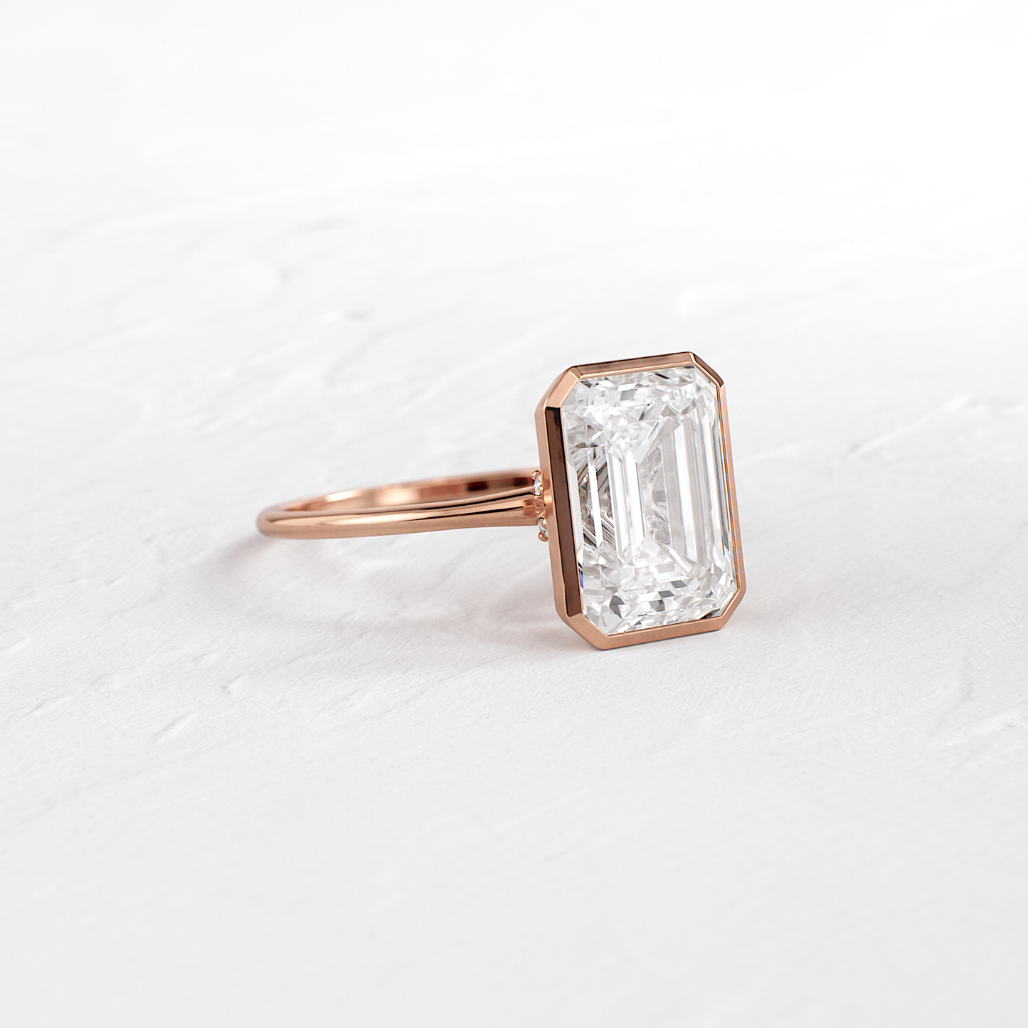 Solitaire Bezel with Hidden Stone-Emerald Lab Grown Diamond Engagement Ring