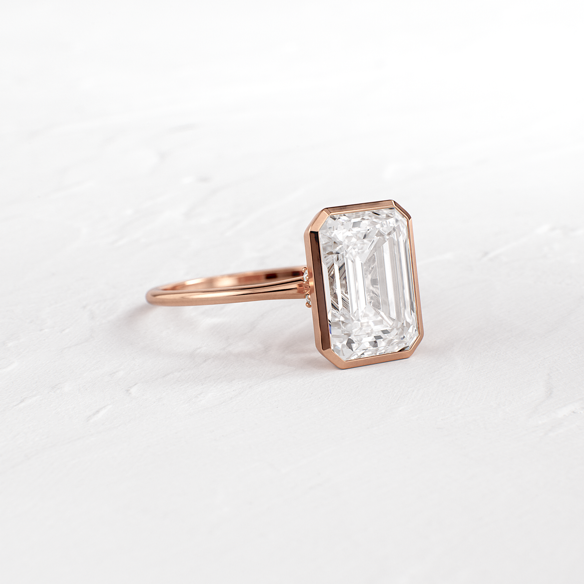 Solitaire Bezel with Hidden Stone-Emerald Lab Grown Diamond Engagement Ring
