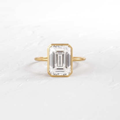 Solitaire Bezel with Hidden Stone-Emerald Lab Grown Diamond Engagement Ring