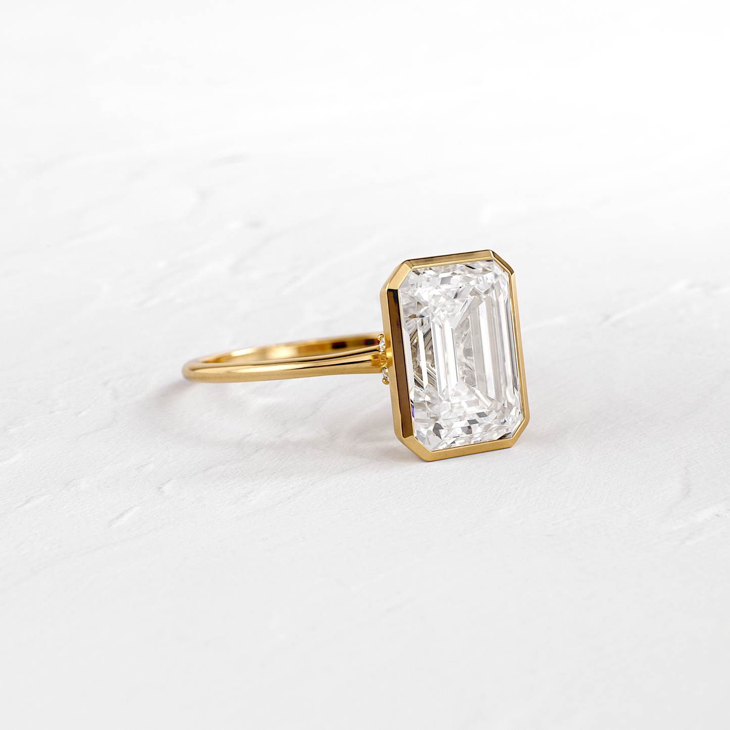 Solitaire Bezel with Hidden Stone-Emerald Lab Grown Diamond Engagement Ring