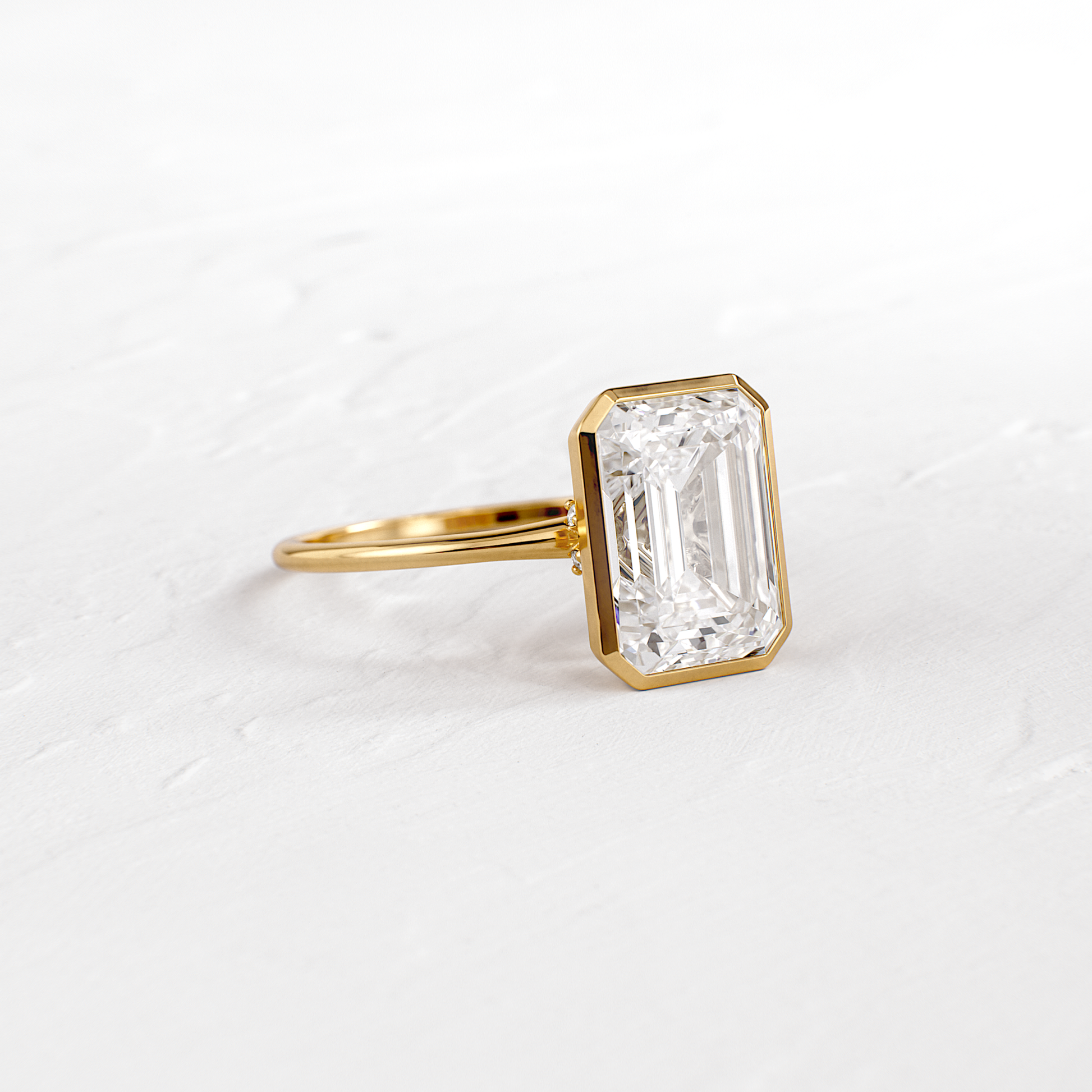 Solitaire Bezel with Hidden Stone-Emerald Lab Grown Diamond Engagement Ring