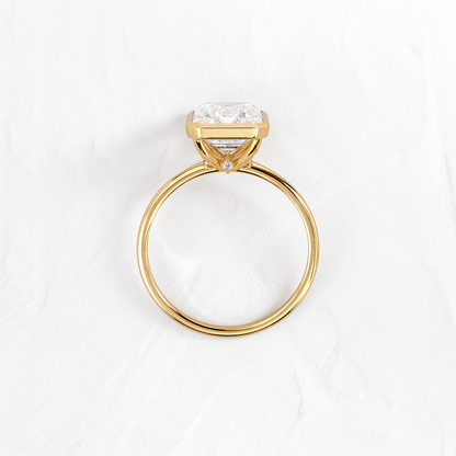 Solitaire Bezel with Hidden Stone-Emerald Lab Grown Diamond Engagement Ring