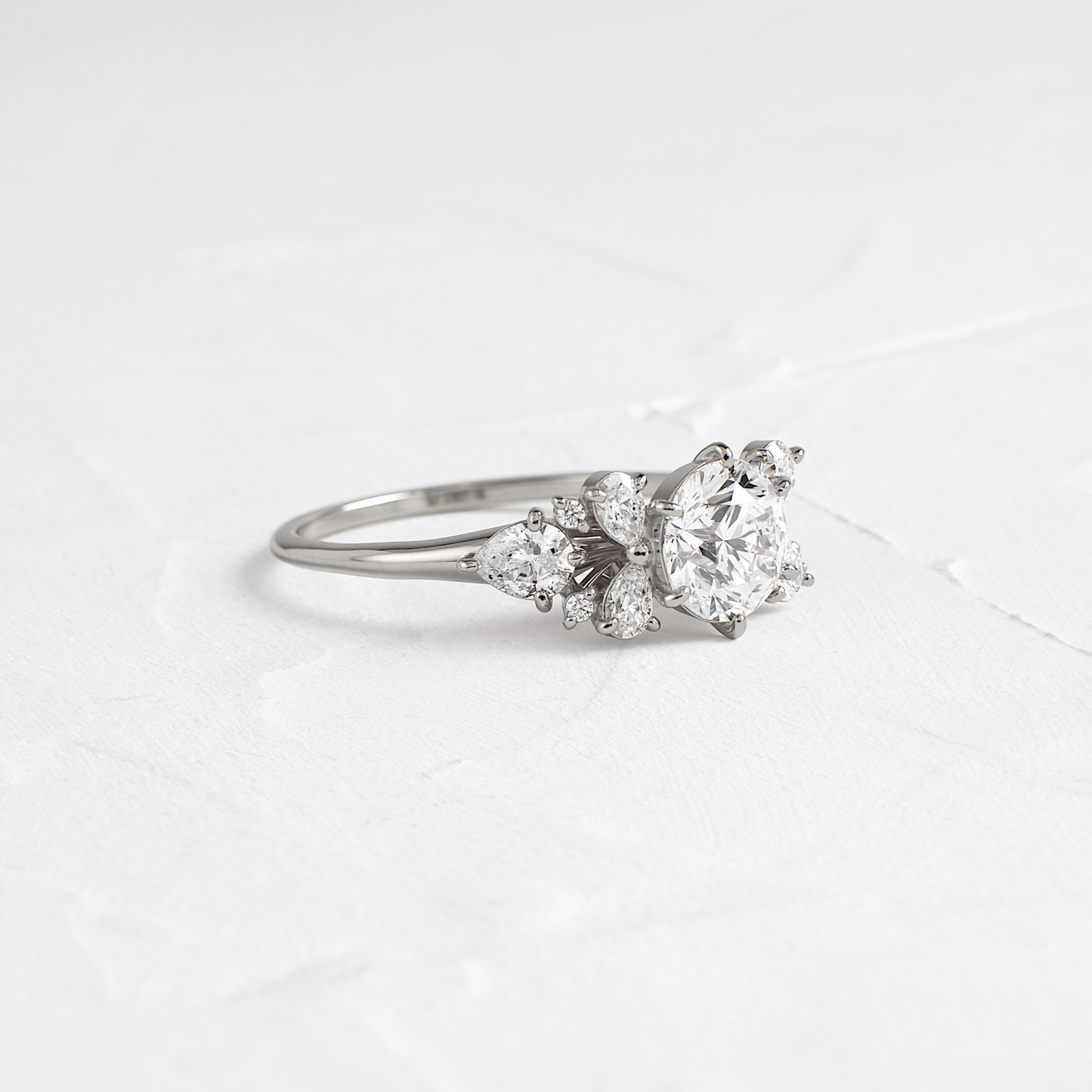 Cluster Style with Six Prong-Round Lab Grown Diamond Engagement Ring