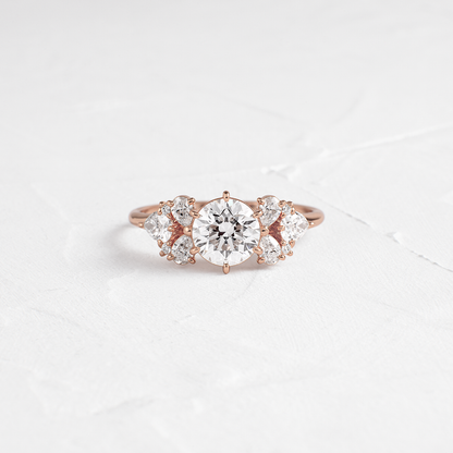 Cluster Style with Six Prong-Round Lab Grown Diamond Engagement Ring