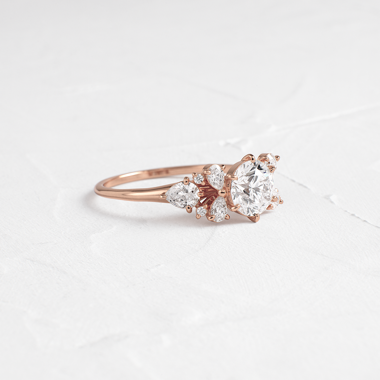 Cluster Style with Six Prong-Round Lab Grown Diamond Engagement Ring