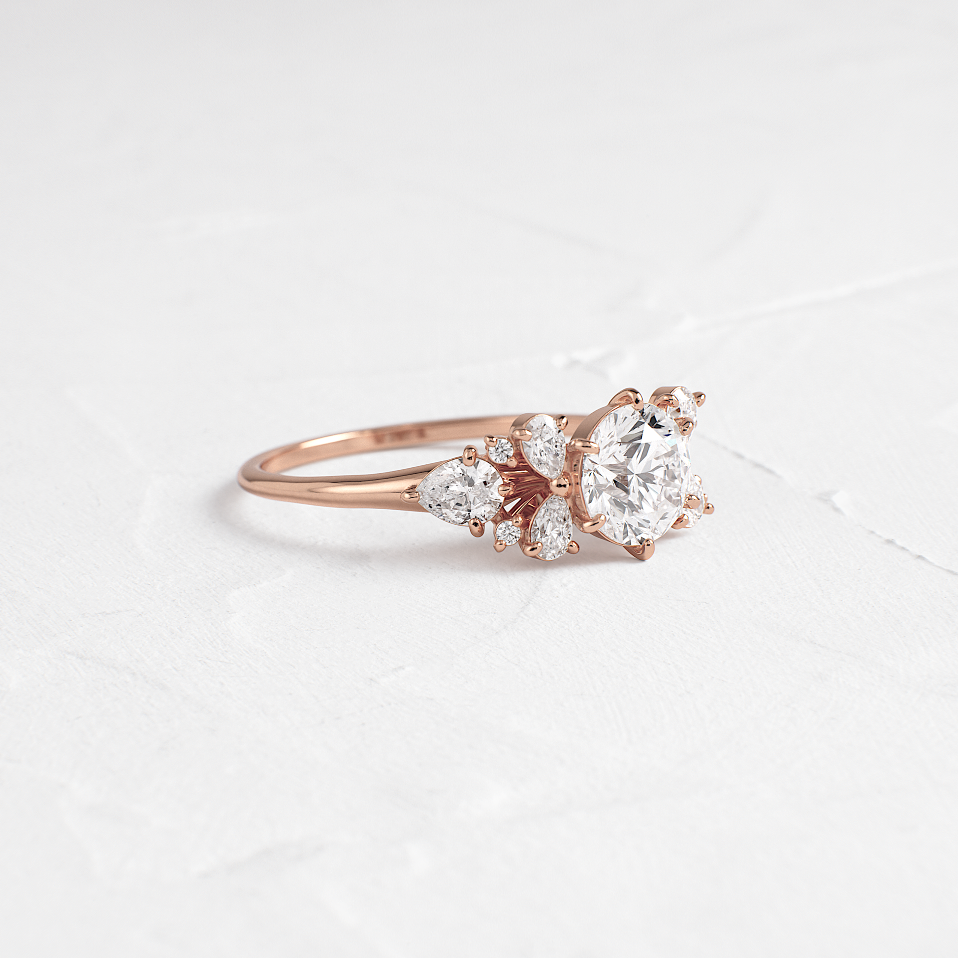 Cluster Style with Six Prong-Round Lab Grown Diamond Engagement Ring