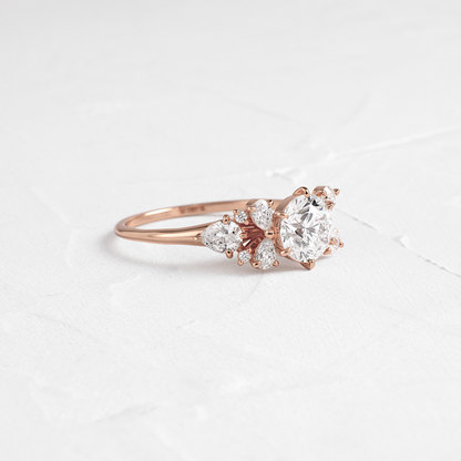 Cluster Style with Six Prong-Round Lab Grown Diamond Engagement Ring