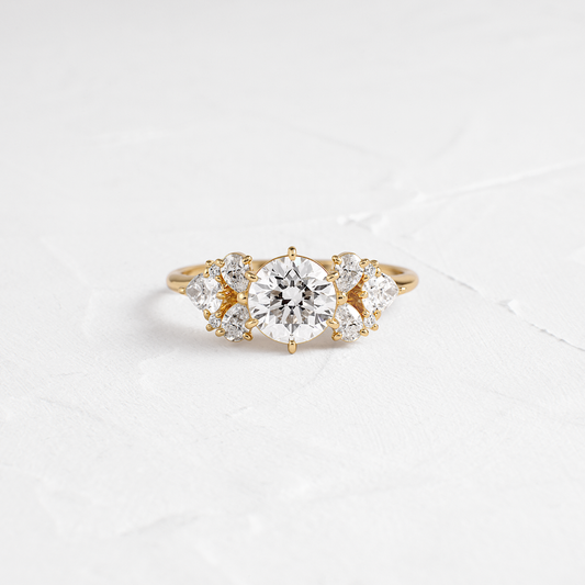 Cluster Style with Six Prong-Round Lab Grown Diamond Engagement Ring