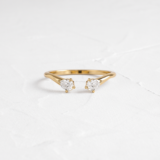 Two Stone Open End- 0.40 CT Pear Lab Grown Diamond Wedding Band