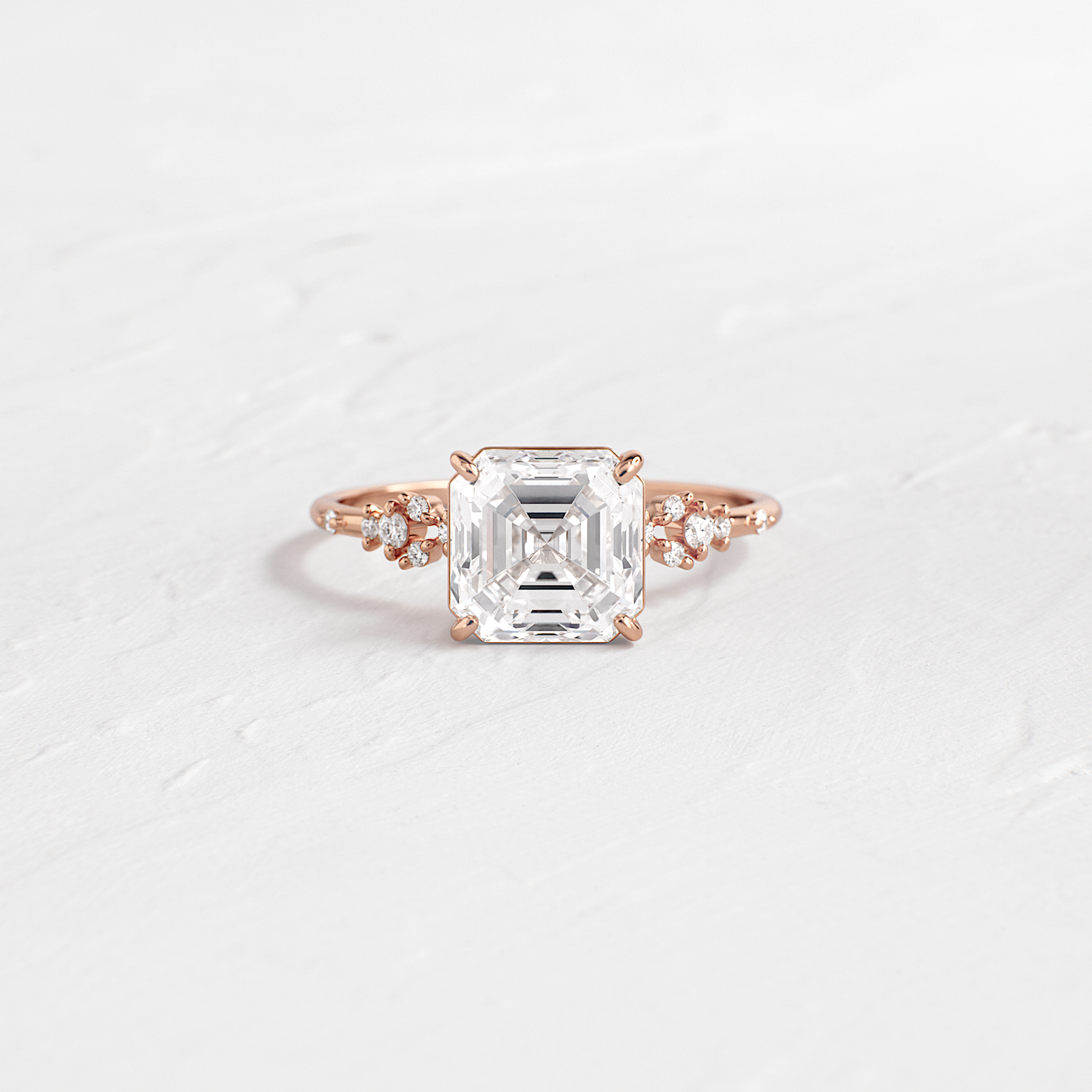 Cluster Style-Asscher Lab Grown Diamond Engagement Ring