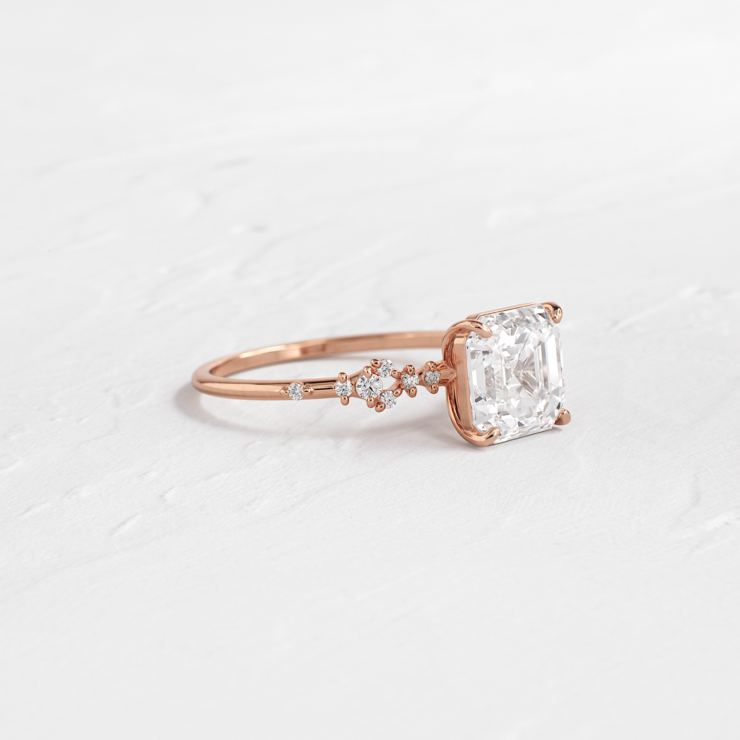 Cluster Style-Asscher Lab Grown Diamond Engagement Ring