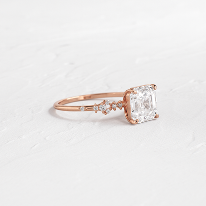 Cluster Style-Asscher Lab Grown Diamond Engagement Ring