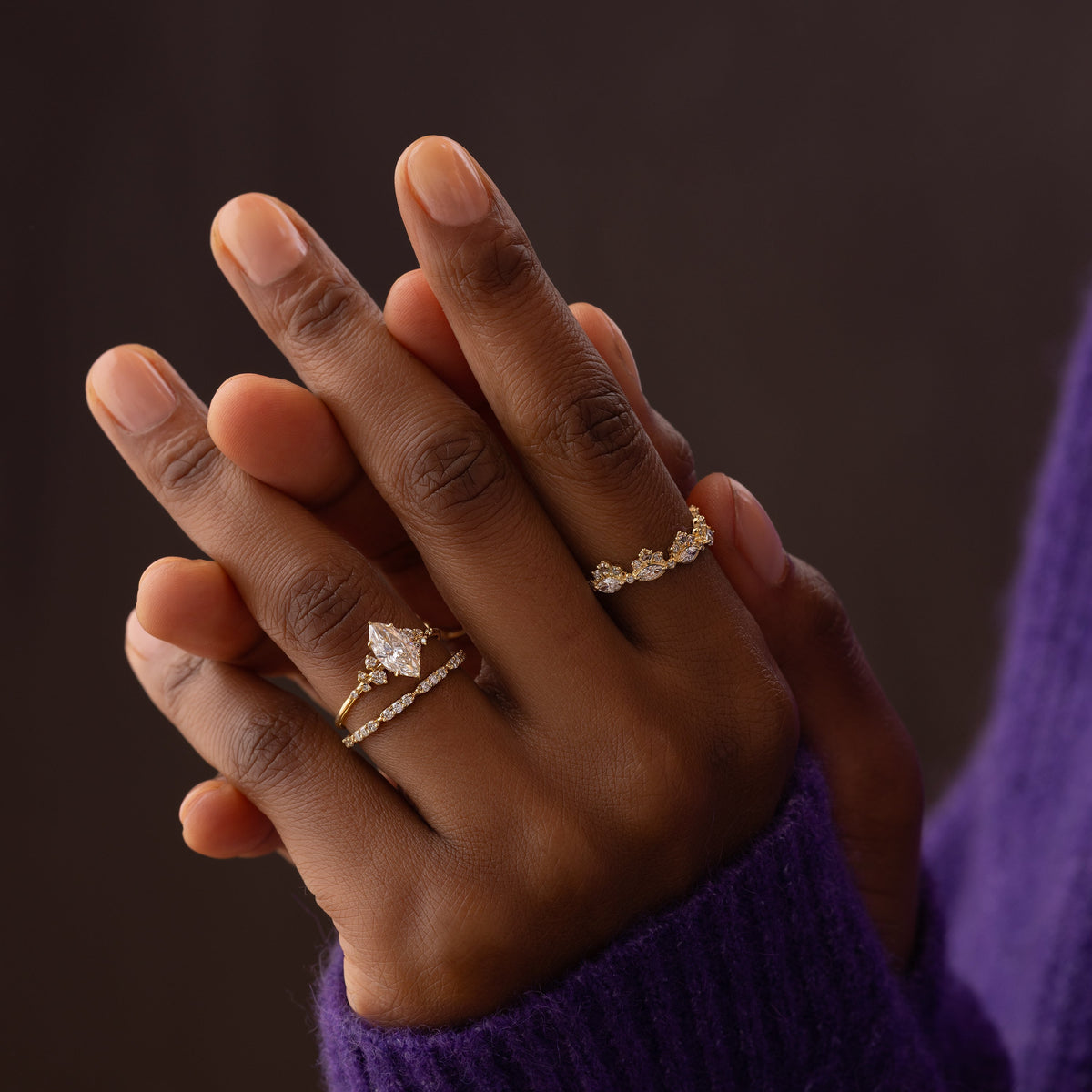 Cluster-Marquise Lab Grown Diamond Engagement Ring