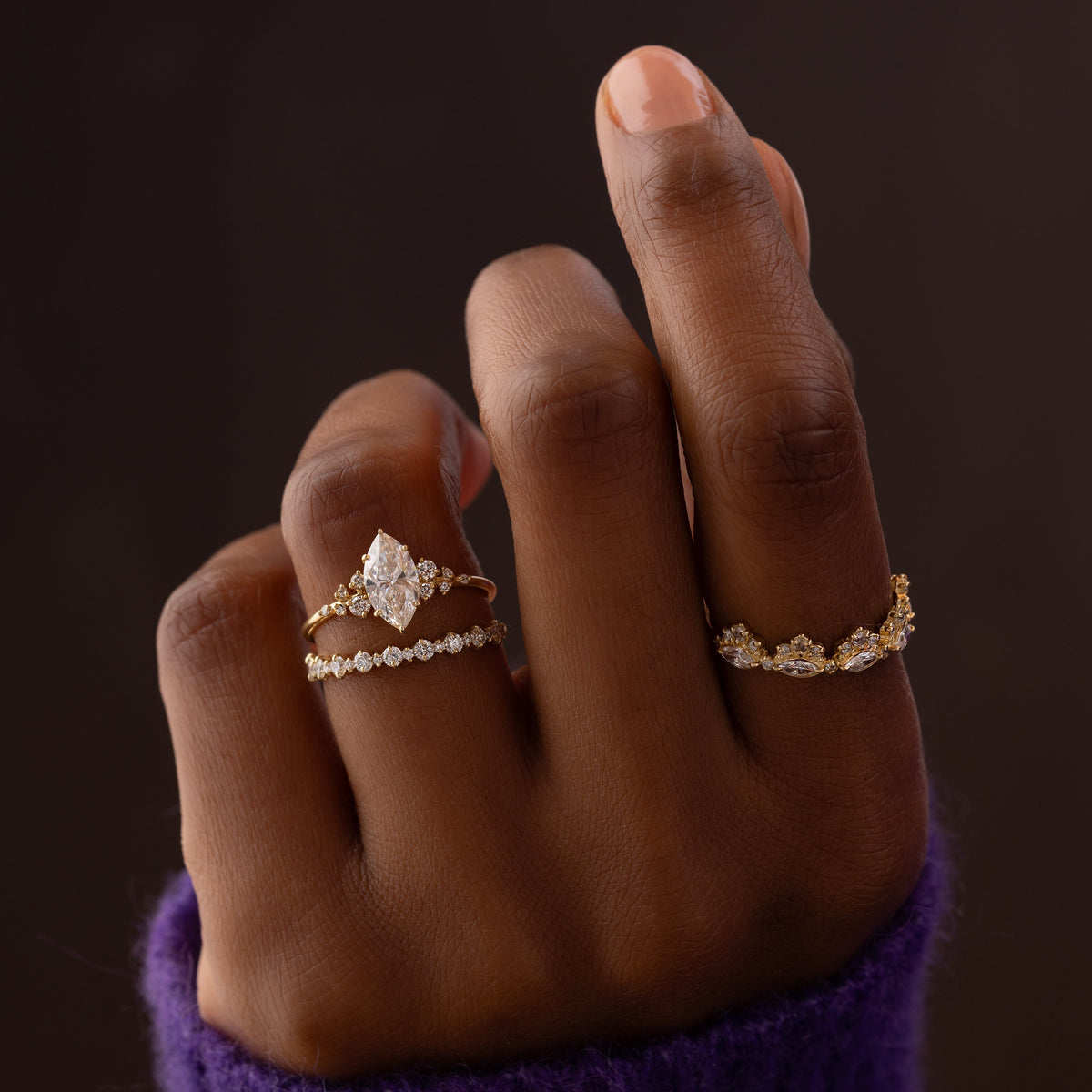 Cluster-Marquise Lab Grown Diamond Engagement Ring
