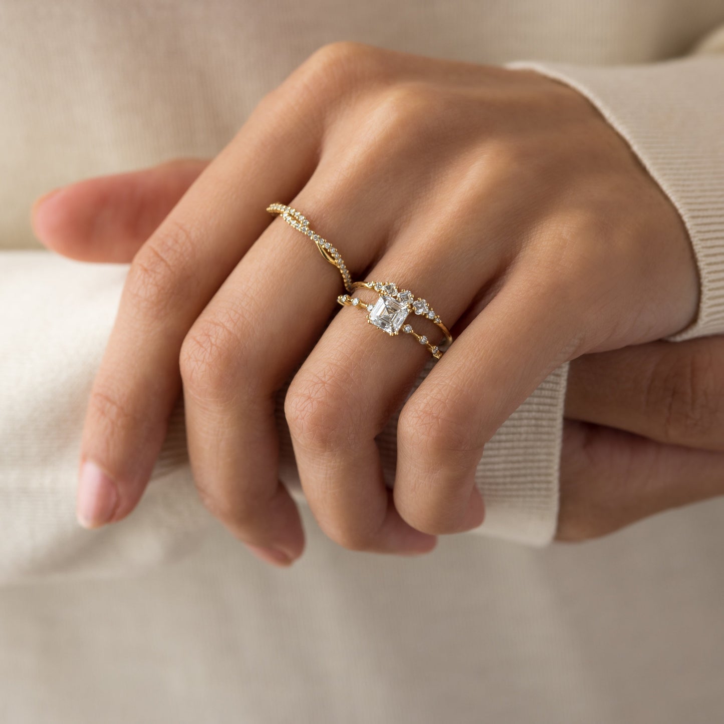Dainty Pave-Asscher Lab Grown Diamond Engagement Ring