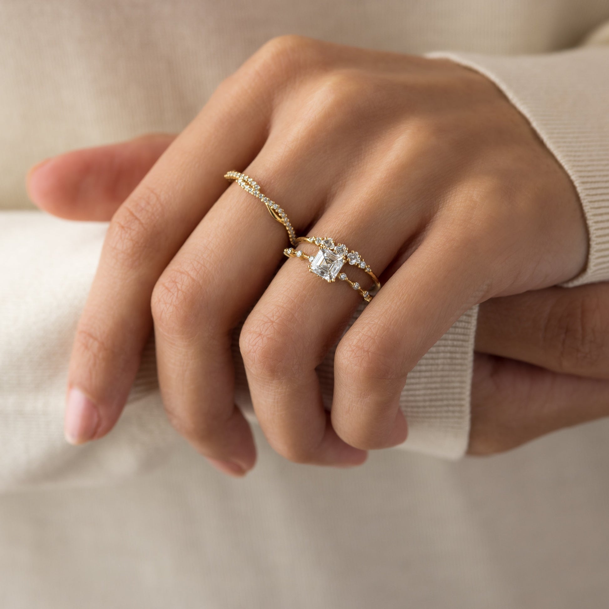 Dainty Pave-Asscher Lab Grown Diamond Engagement Ring