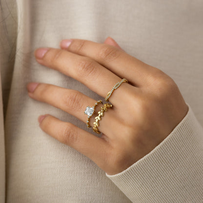 Dainty Pave-Asscher Lab Grown Diamond Engagement Ring