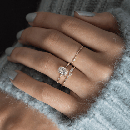 Pave & Double Prong-Emerald Lab Grown Diamond Engagement Ring