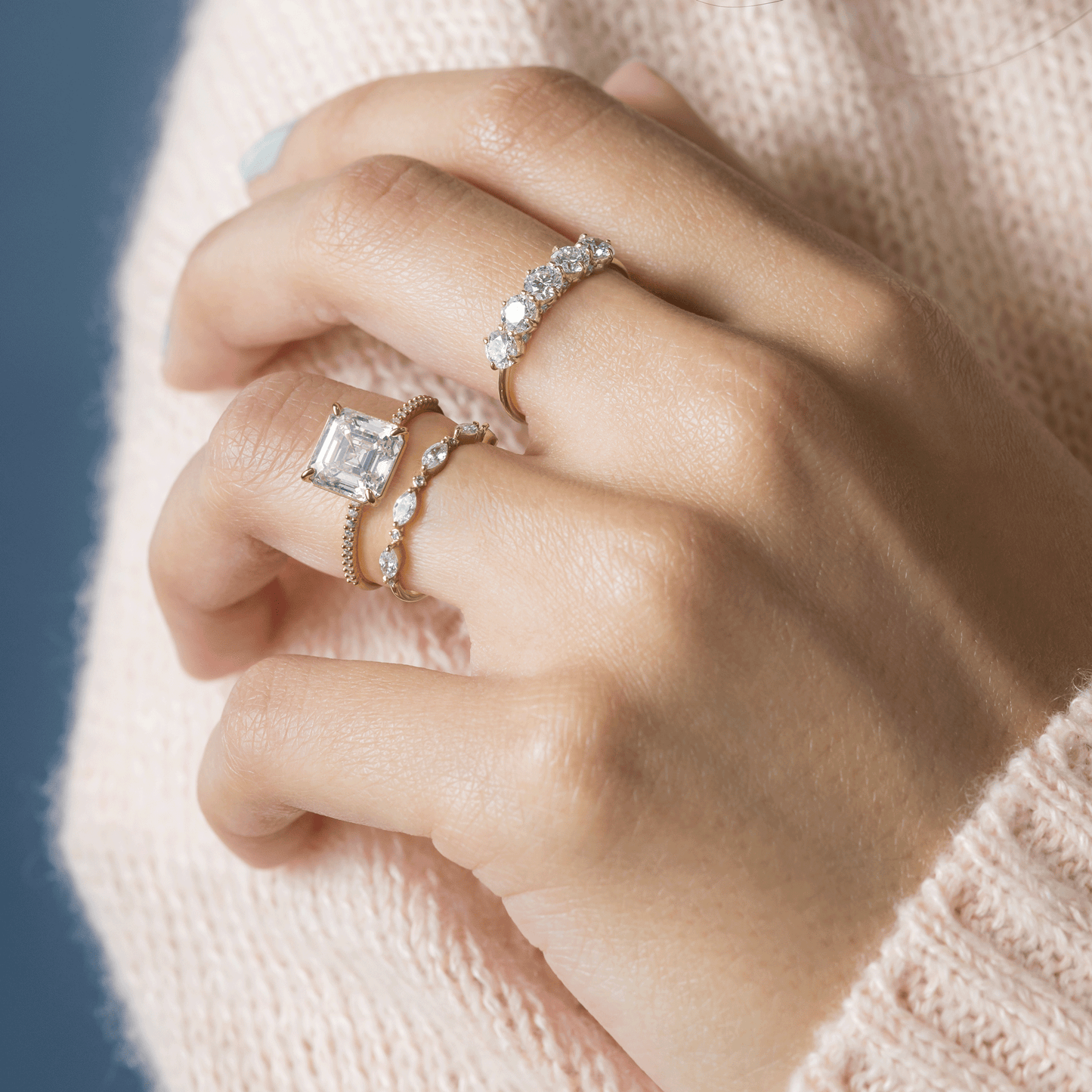 Pave-Asscher Lab Grown Diamond Engagement Ring
